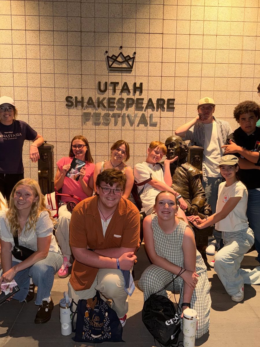 The group beside the Utah Shakespeare Festival sign at the end of the evening